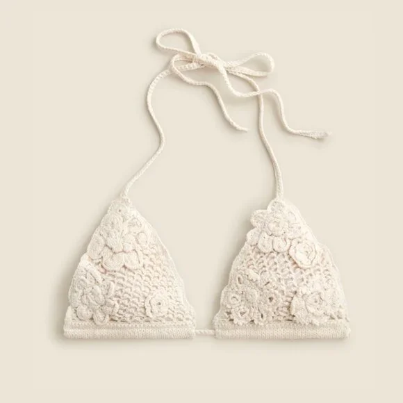 NWT J. Crew Crochet Bralette Floral Appliqué In Cream 100% Cotton Sz Small - Picture 1 of 6